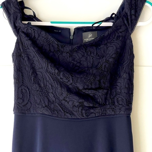 Adrianna Papell Navy Lace Off Shoulder Formal Evening Cocktail Prom Dress, 2 - Picture 3 of 13